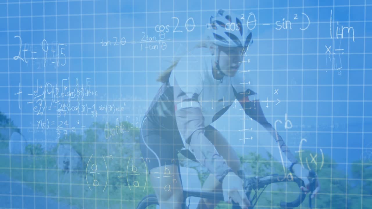 도로에서 자전거를 타는 여성에 대한 그리드 선에 대한 수학적 방정식