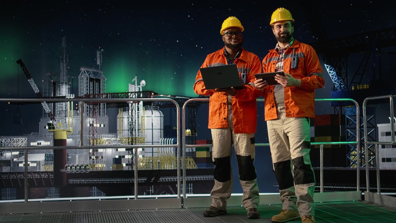 Monitoring fuel shortages, embargo and smiling offshore platform coworkers