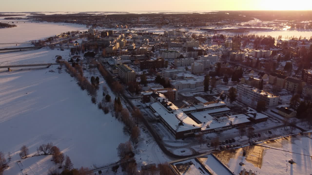 Winter Landscape At Tornio City Of Finland - Aerial Drone Shot