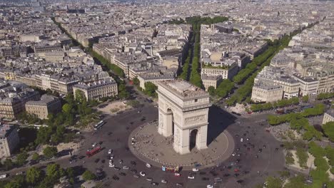 france summer day paris cityscape famous arch de triumph traffic circle aerial panorama 4k time lapse