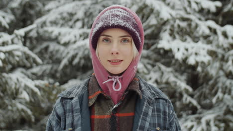 portrait of beautiful woman outdoors on winter day