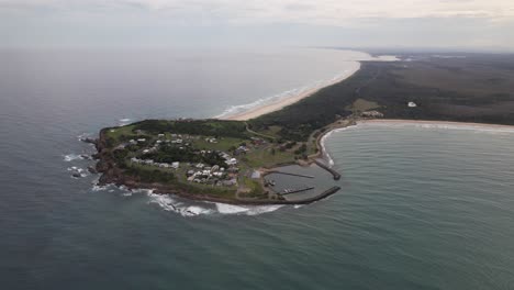 view from above of crowdy bay beach in crowdy head, nsw, australia. aerial shot