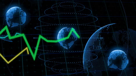 green financial graph over digital animation of earth and data points