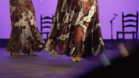 flamenco dancer heels hard and moves the tail of brown spanish dress