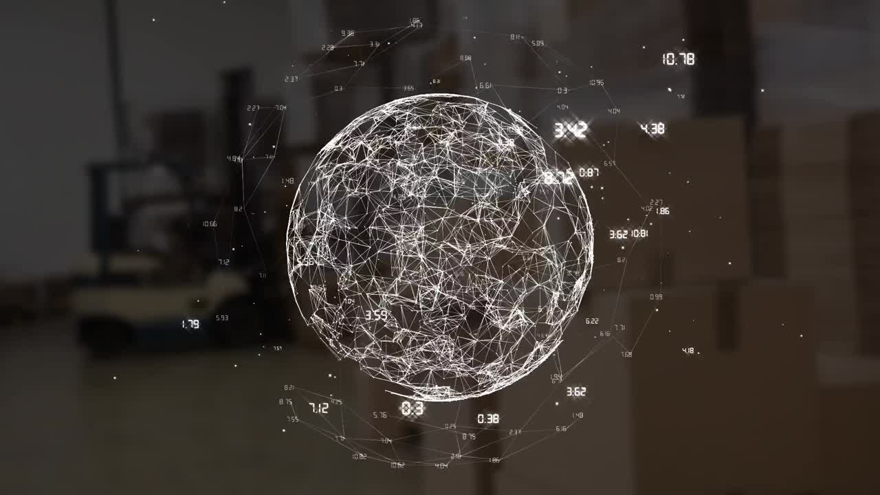 animación de la red de conexiones con el globo sobre el wearhouse