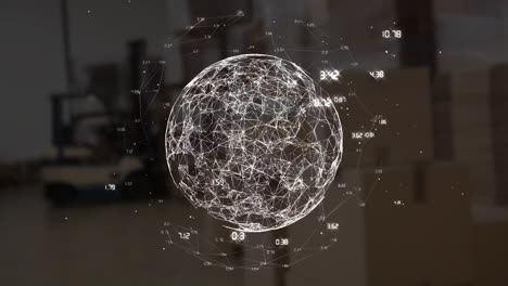 Animation-of-network-of-connections-with-globe-over-wearhouse