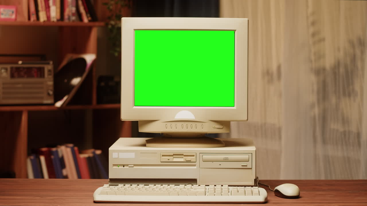 Vintage Computer with Green Screen