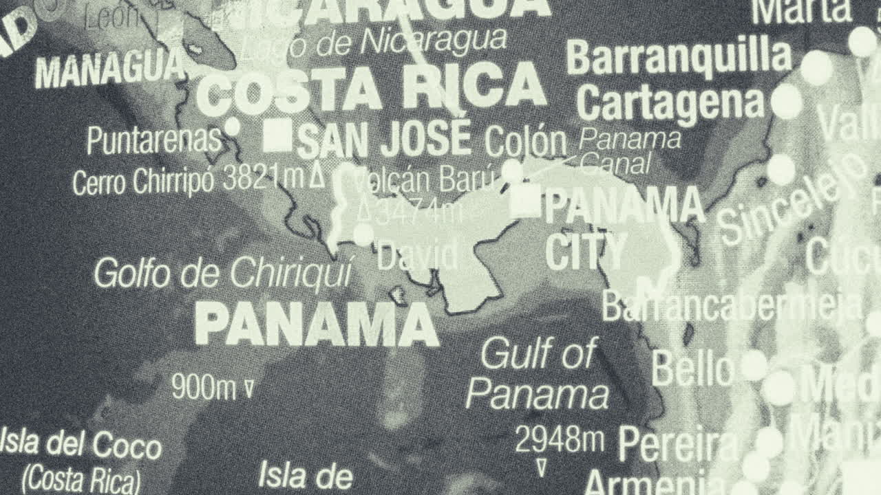 Detailed map of Panama, Costa Rica, Nicaragua, and surrounding Central American regions