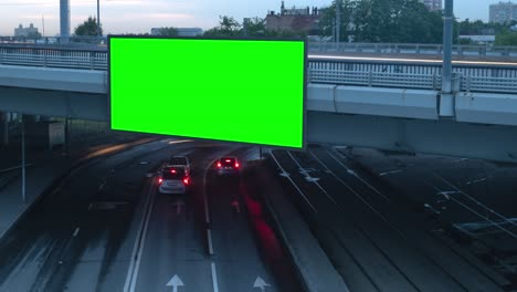 green screen billboard on a busy highway with traffic, timelapse, moscow, russia