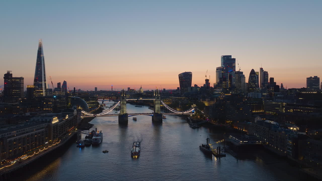 Epic Establishing London Skyline Sunset Shot From Tower Bridge
