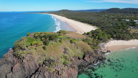 flying over norries headland and cabarita beach, tweed shire, bogangar, northern rivers, new south wales, australia aerial drone shot