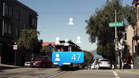 Animación-De-Iconos-De-Perfil-Con-Números-Cada-Vez-Mayores-Frente-Al-Tranvía-Que-Circula-Por-La-Calle.