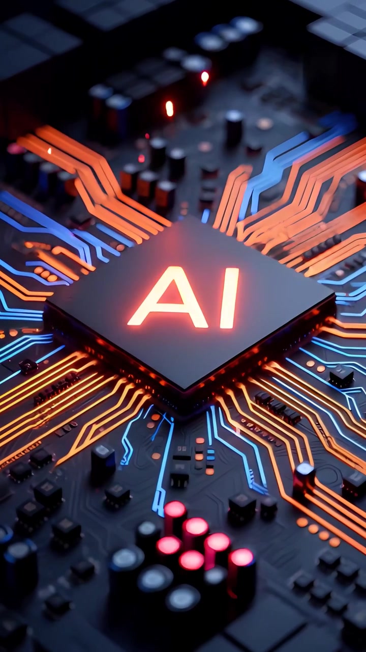 Sfondo Tecnologico Futuristico con Scheda Madre e Chip AI 4K