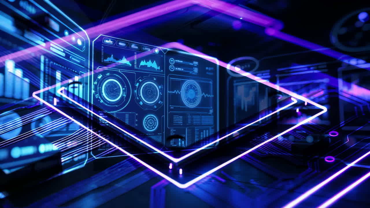 Futuristic Digital Interface and Circuitry with Neon Lights