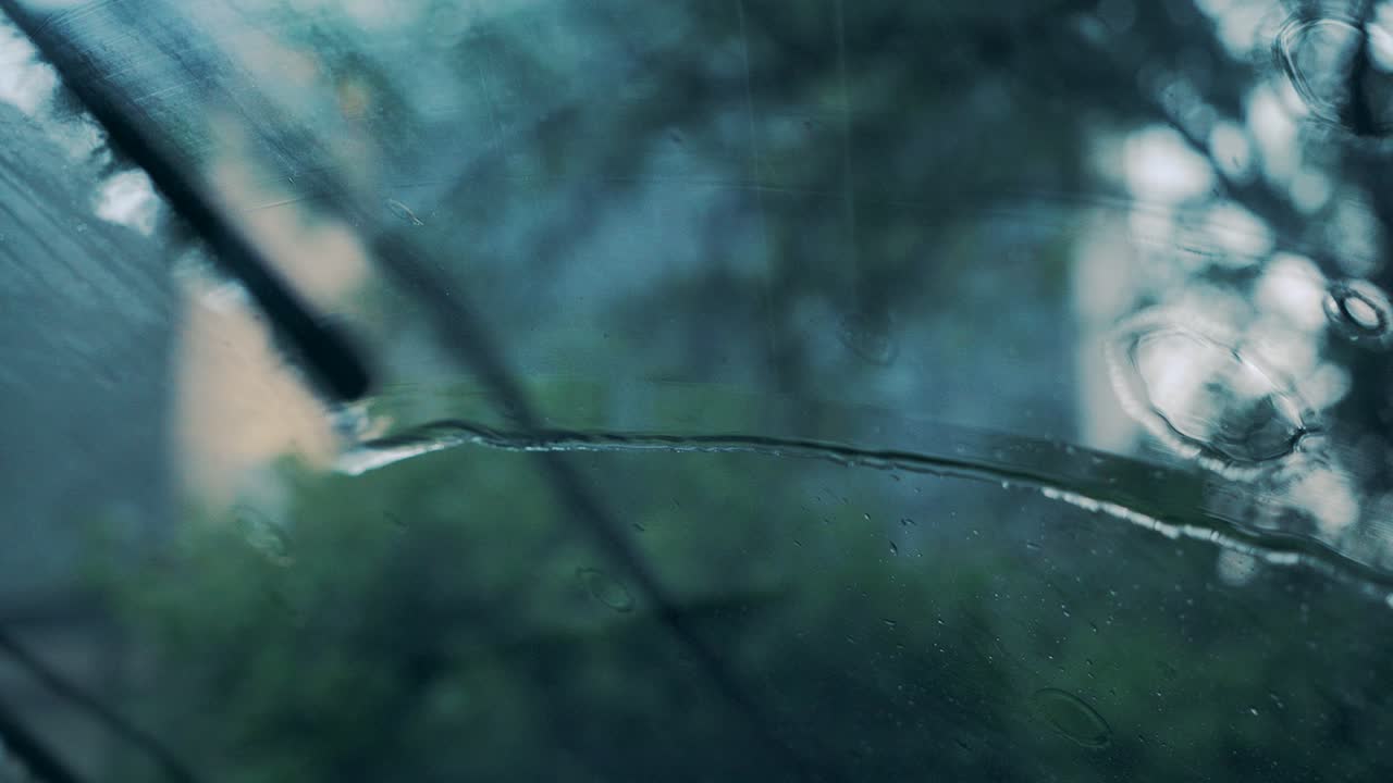 Rain on the windshield of the car. Water drop on glass