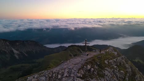 cinematic flight in the alps at sunrise