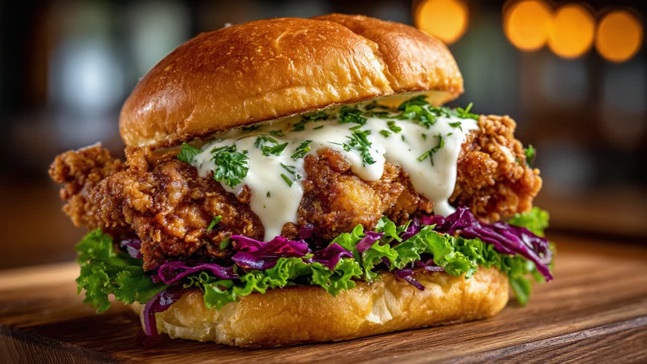 Deliciously Crafted Chicken Sandwich Featuring Crispy Fried Chicken, Fresh Vegetables, Creamy Sauce, and a Toasted Bun Perfect for Any Meal Occasion