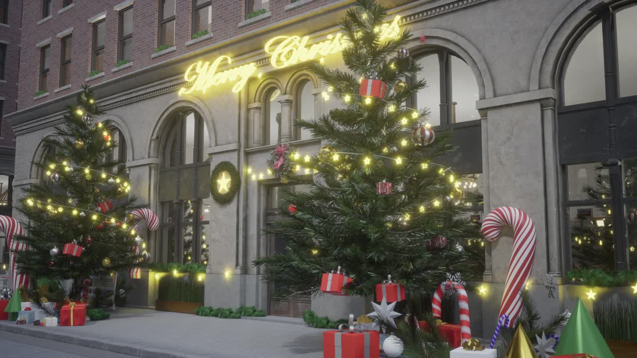 크리스마스 장식 된 건물