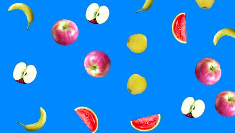 realistic fruits animation on blue screen editable chroma key background, seamless loop