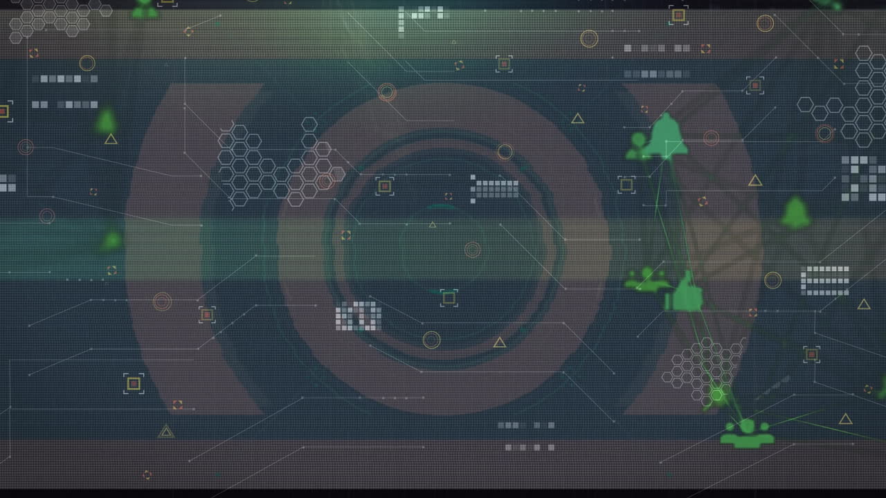 녹색 바탕에 아이콘으로 연결 네트워크를 통해 간섭의 애니메이션