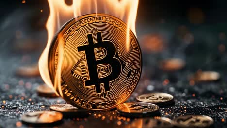 burning bitcoin: symbol of cryptocurrency volatility and risk