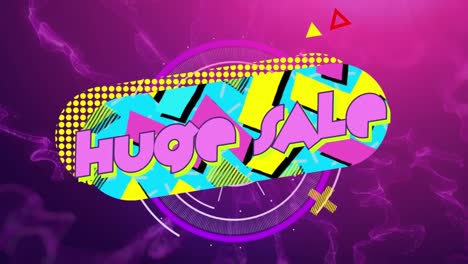 animation of huge sale text over retro vibrant pattern background