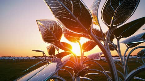 solar tree farm at sunset