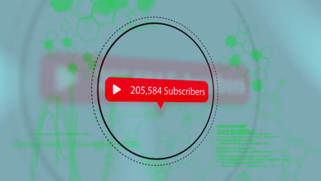 animación del aumento del número de suscriptores, círculo, procesamiento de datos en la interfaz digital