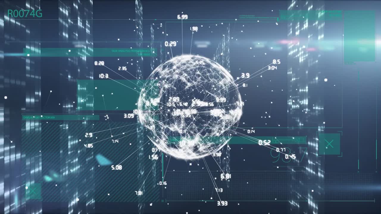 Animation of globe over data processing and globe