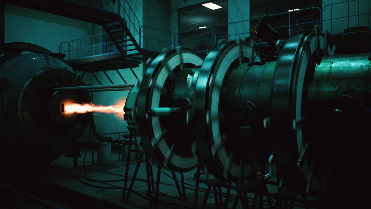 prueba de motor de cohete que muestra una ignición potente en una instalación de pruebas