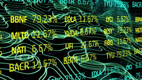 animación del procesamiento de datos financieros a través de una red de conexiones