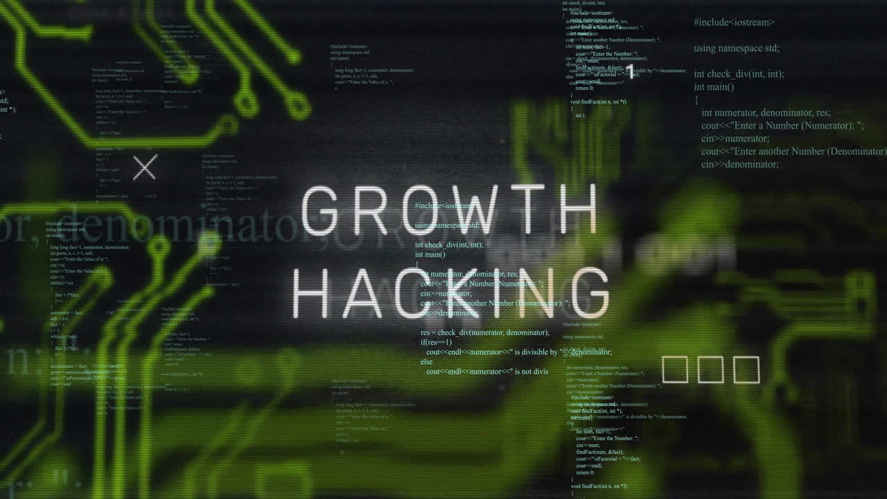 animazione di testo di growth hacking su elaborazione dei dati