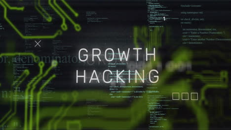 animación de texto de hacking de crecimiento sobre el procesamiento de datos