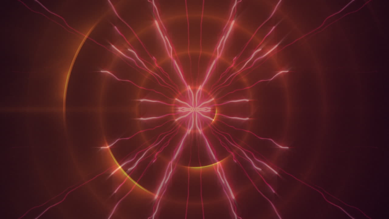 검은 바탕에 빛나는 원 위에 움직이는 빛의 흔적