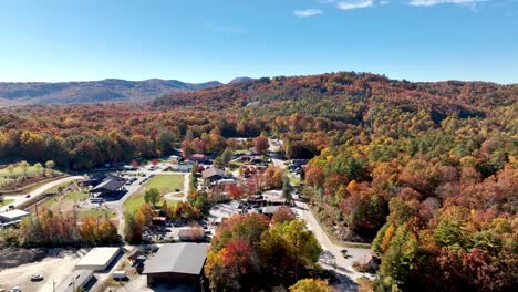 aerial with fall color over cashiers nc, north carolina