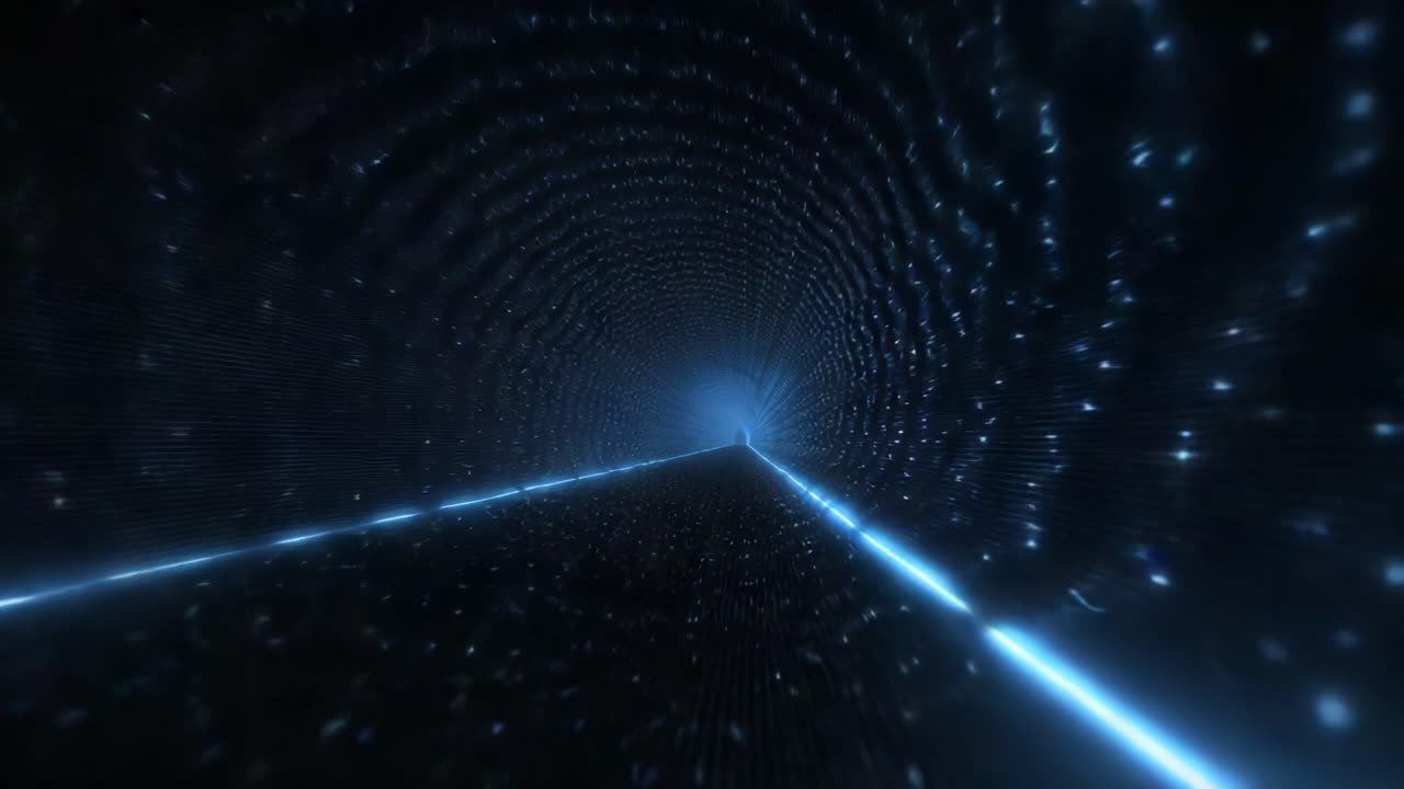 A Mesmerizing Journey Through a Cosmic Tunnel of Lights and Stars: An Enigmatic Exploration of Depth and Infinity in a Dazzling Digital Space