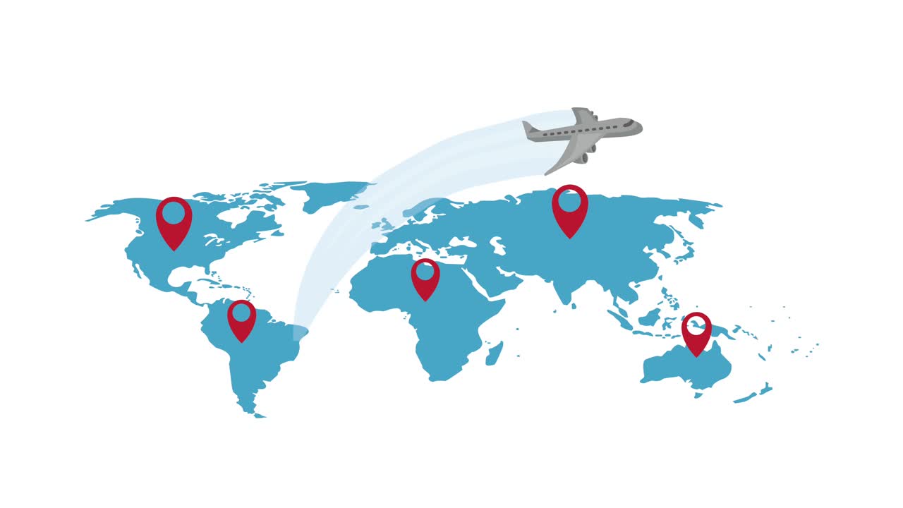 viaje en avión volando sobre el planeta tierra con alfileres