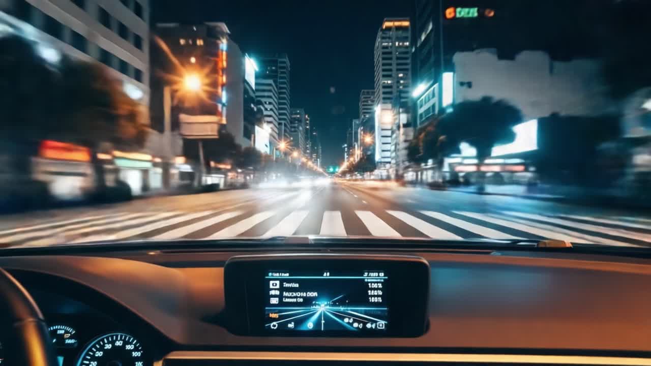 Night Drive Through a Blurry Cityscape