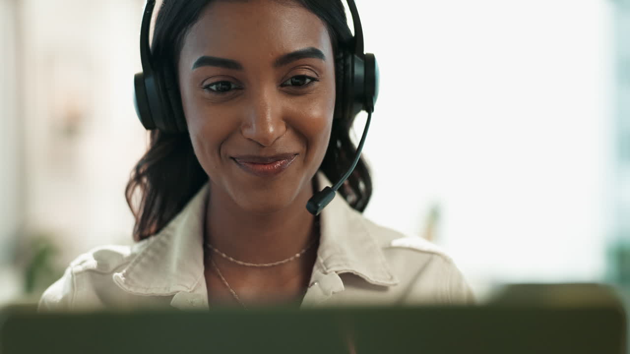 Woman with headset in call center