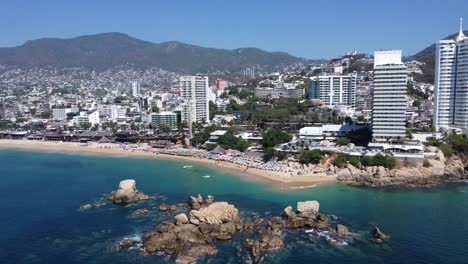 aerial drone shot of the bay of acapulco