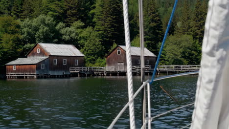 wooden fishing huts on a lake