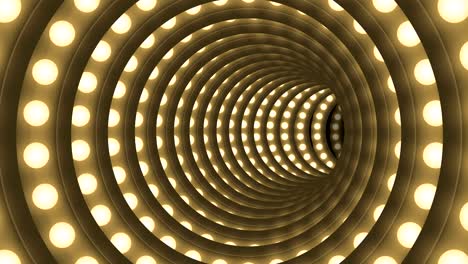 caja de bombilla incandescente de túnel forma de círculo patrón móvil, estilo retro 3d ilustración de estilo virtual brillo en fondo oscuro animación de bucle sin costuras 4k, con espacio de copia