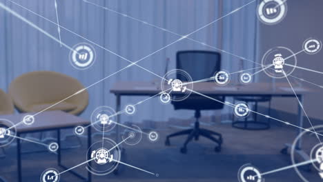 animation of network of connections with icons over office