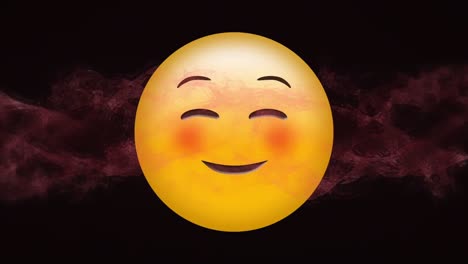 digital animation of red digital wave against blushing face emoji on black background