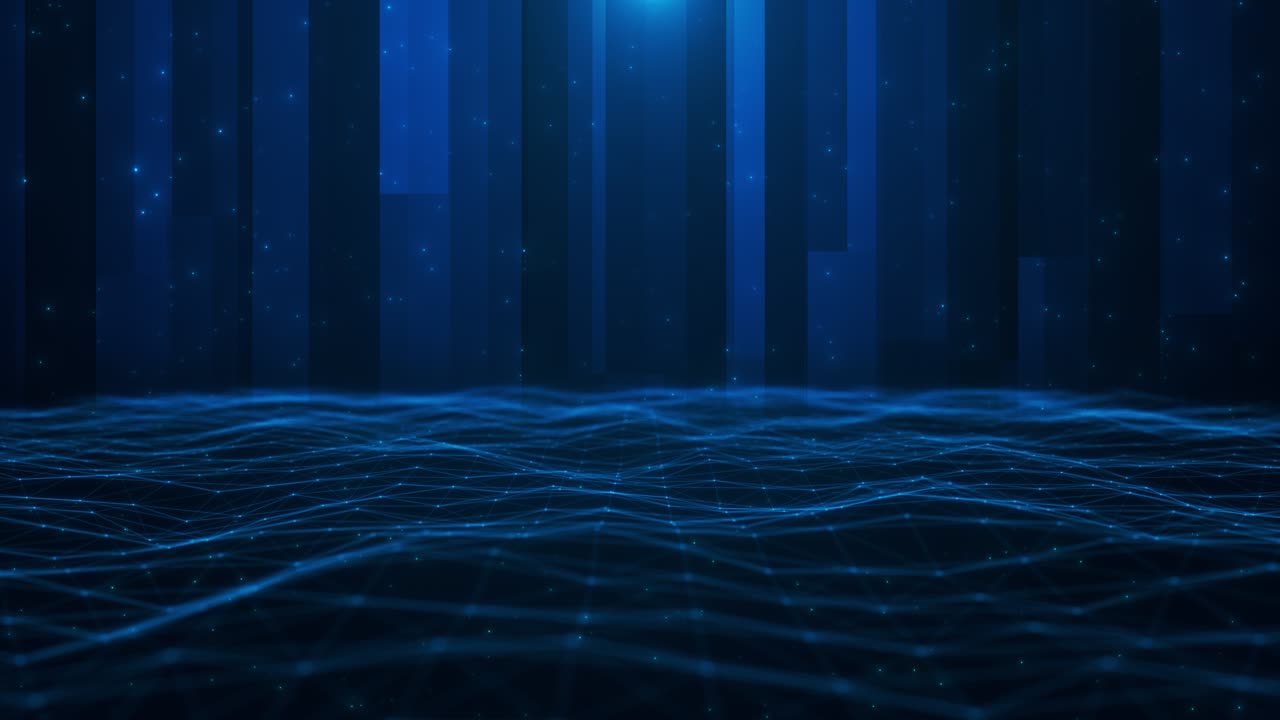 Blue plexus wave pattern futuristic digital field polygonal mesh and floating lights enhances