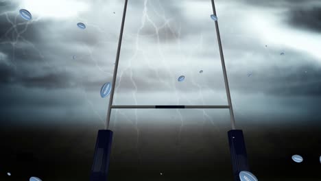 animación de bolas de rugby azules con texto argentino en el estadio