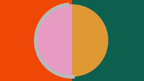 animation of pink and yellow circle and grey ring moving across orange and green background