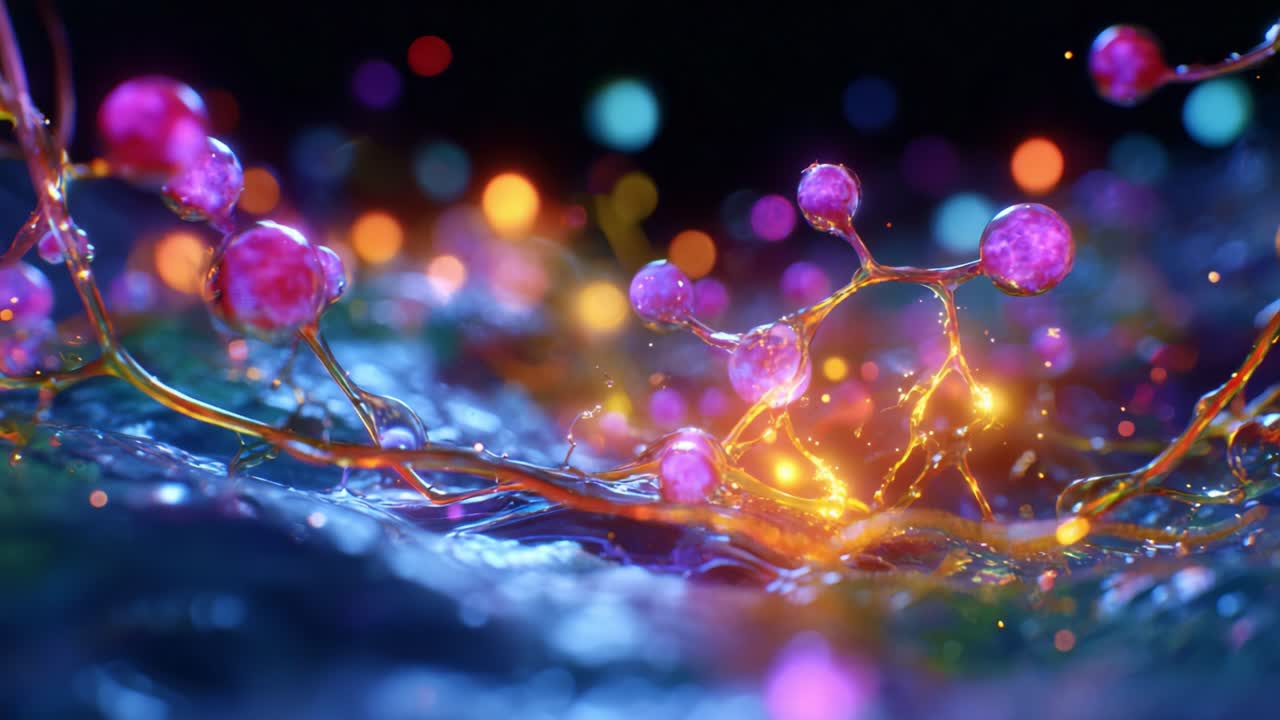 A Vibrant Display of Colorful Molecules Intertwining in a Fluidic Environment, Showcasing the Beauty of Chemistry in Motion and Interaction with Light