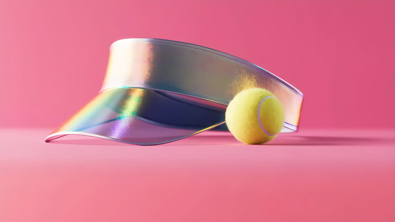 Visor and tennis ball on pink background