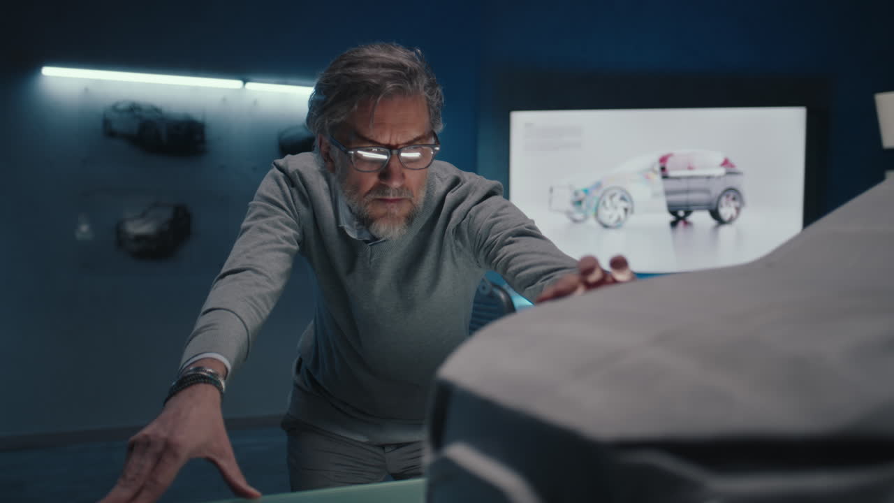 Automotive Designer Examining a Clay Model Prototype